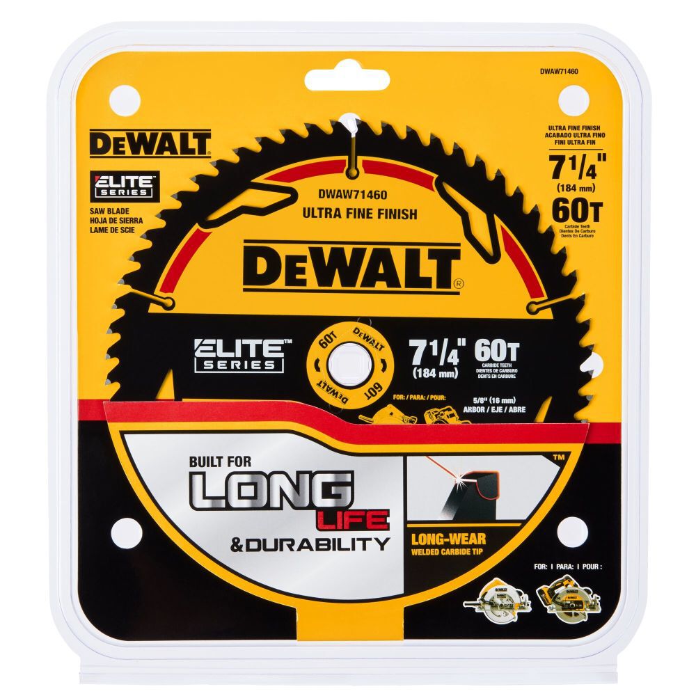 ELITE SERIES 7-1/4-in 60-Tooth Fine Finish Tungsten Carbide-tipped Steel Circular Saw Blade DWAW71460