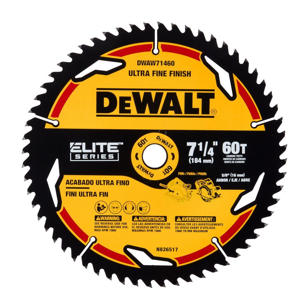 ELITE SERIES 7-1/4-in 60-Tooth Fine Finish Tungsten Carbide-tipped Steel Circular Saw Blade DWAW71460