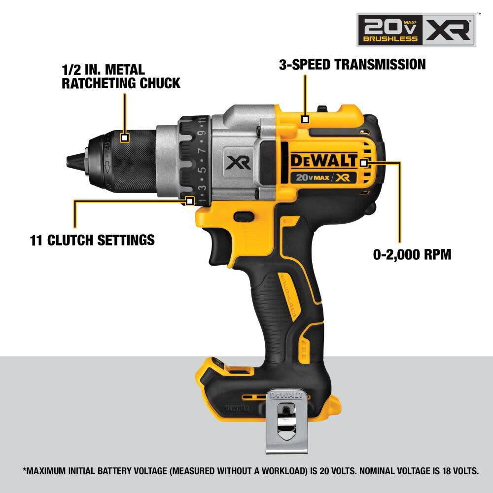 DCD991B - 20V MAX XR LITHIUM ION BRUSHLESS 3-SPEED DRILL/DRIVER (Bare Tool) DCD991B