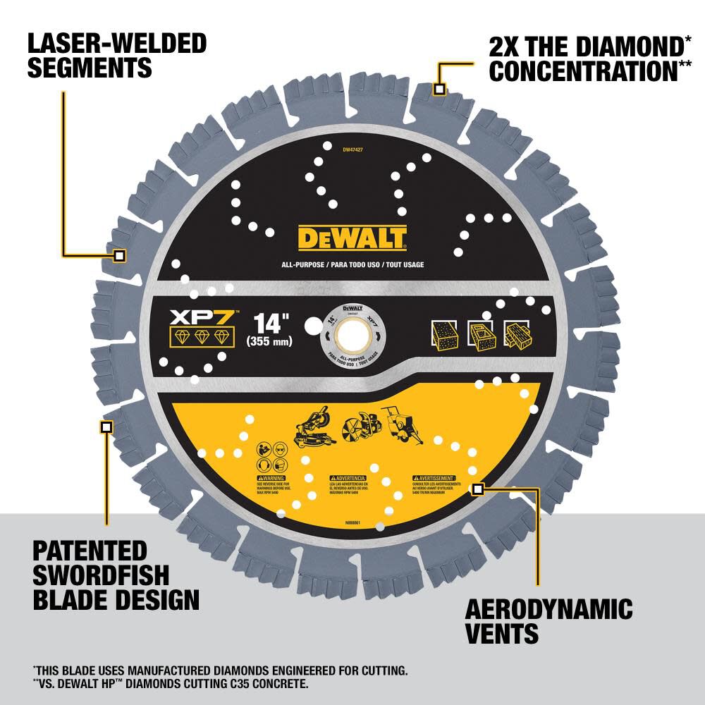 Diamond Blade 14in SEGMENTED XP7 ALL PURPOSE DW47427