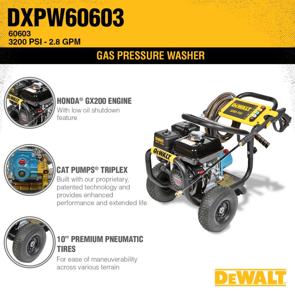 DXPW60603 3200 PSI at 2.8 GPM HONDA with CAT Triplex Plunger Pump Cold Water Professional Gas Pressure Washer 60603