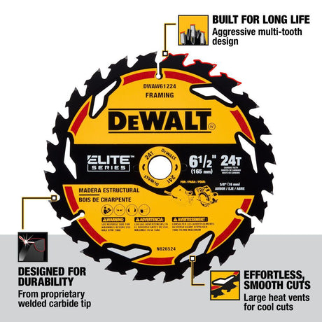 ELITE SERIES 6-1/2-in 24-Tooth Rough Finish Tungsten Carbide-tipped Steel Circular Saw Blade DWAW61224