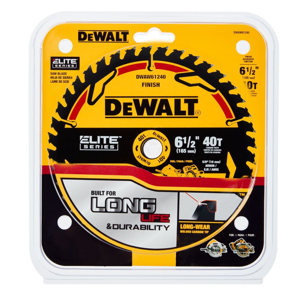 ELITE SERIES 6-1/2-in 40-Tooth Fine Finish Tungsten Carbide-tipped Steel Circular Saw Blade DWAW61240