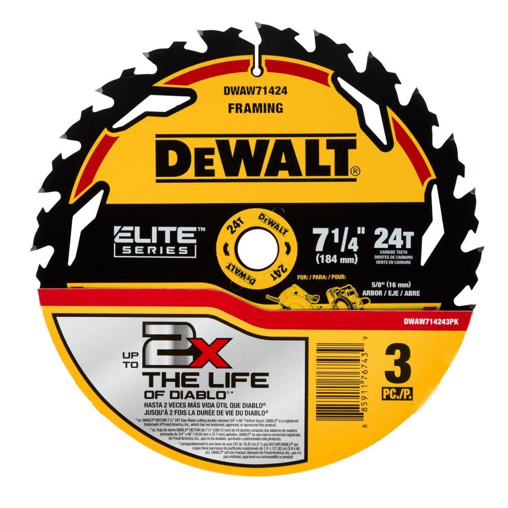 Elite Series Circular Saw Blade 7 1/4in 24T 3pk DWAW714243PK