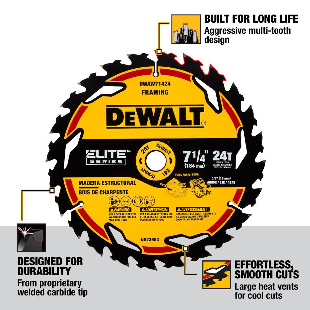 Elite Series Circular Saw Blade 7 1/4in 24T 3pk DWAW714243PK