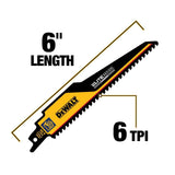 Elite 6-in 6 Tpi Demolition Reciprocating Saw Blade DWAR656CT-1