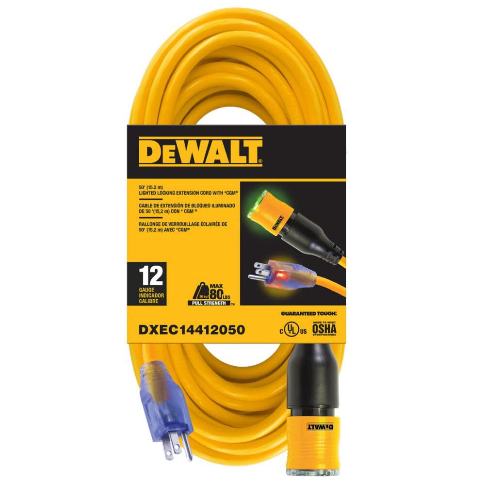 Extension Cord Locking 50' 12/3 SJTW Yellow DXEC14412050