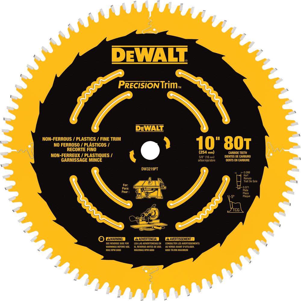 Fine Crosscutting Saw Blade 10in 80T DW3219PT