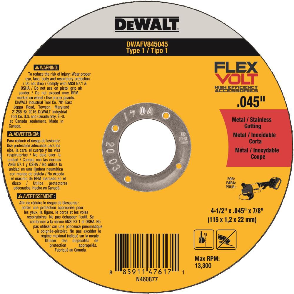 FLEXVOLT 4-1/2 In. x .045 In. x 7/8 In. T1 5pk Cutting Wheel DWAFV845045B5