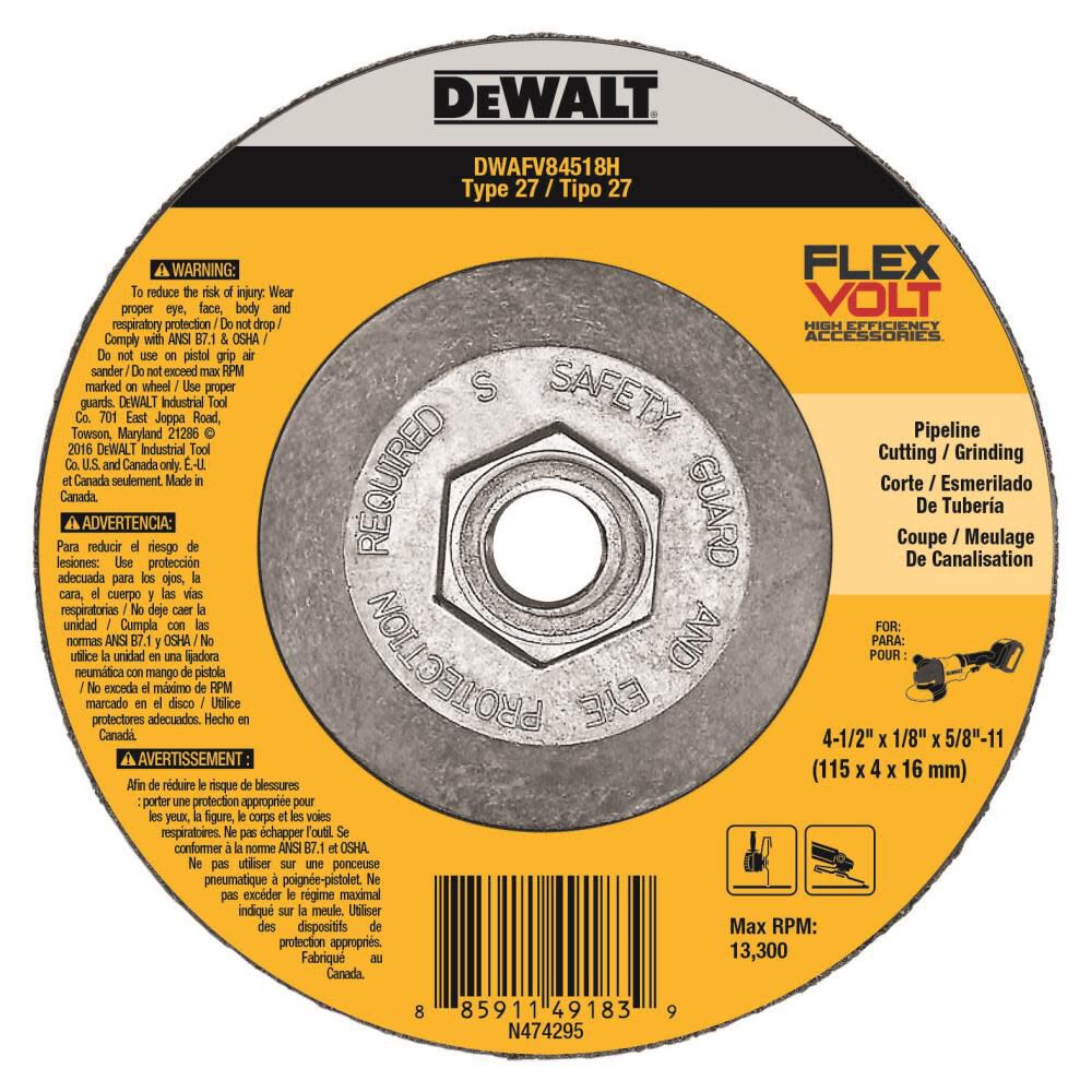 FLEXVOLT 4-1/2 In. x 1/8 In. x 5/8 In. to 11 T27 Cutting and Grinding Wheel DWAFV84518H