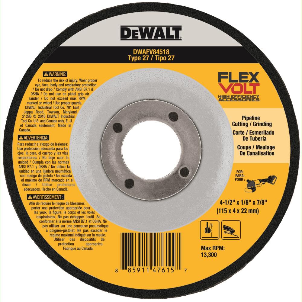 FLEXVOLT 4-1/2 In. x 1/8 In. x 7/8 In. T27 Cutting and Grinding Wheel DWAFV84518