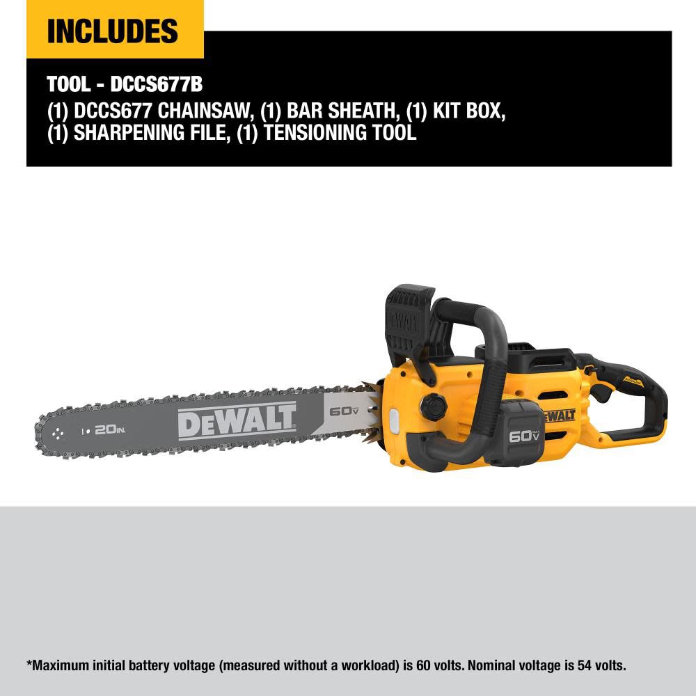 FLEXVOLT 60V MAX 20inch Chainsaw (Bare Tool) DCCS677B