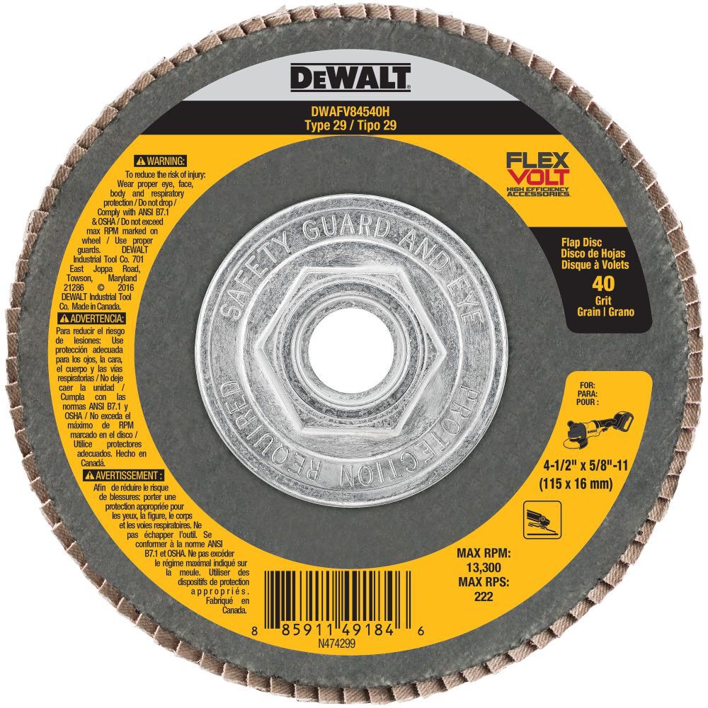 Flexvolt T29 40G Flap Disc, 4-1/2 in X 5/8 in-11 in DWAFV84540H