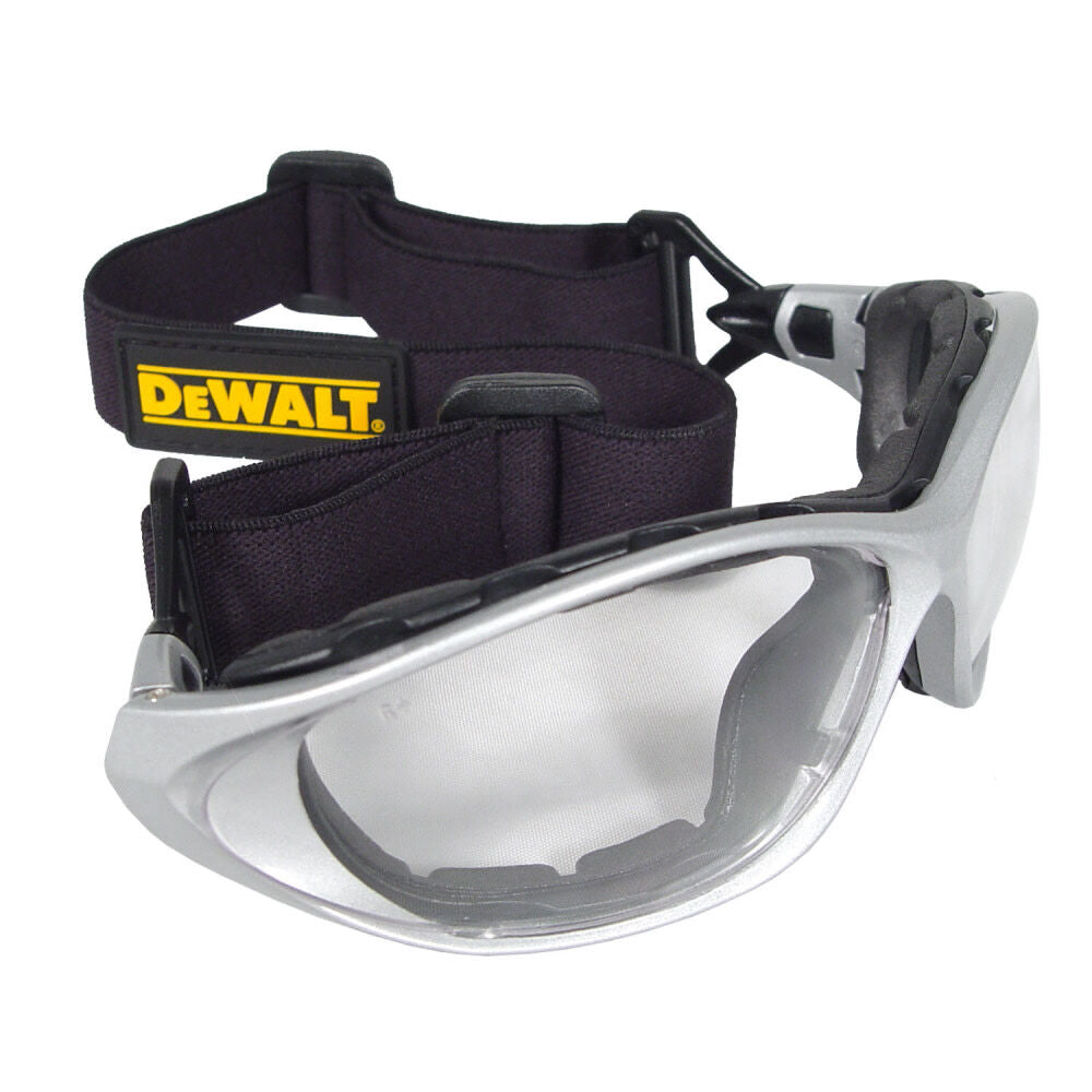 Framework Safety Glasses with Interchangeable Temples & Elastic Head Strap Clear Anti-Fog Lens DPG95-11D