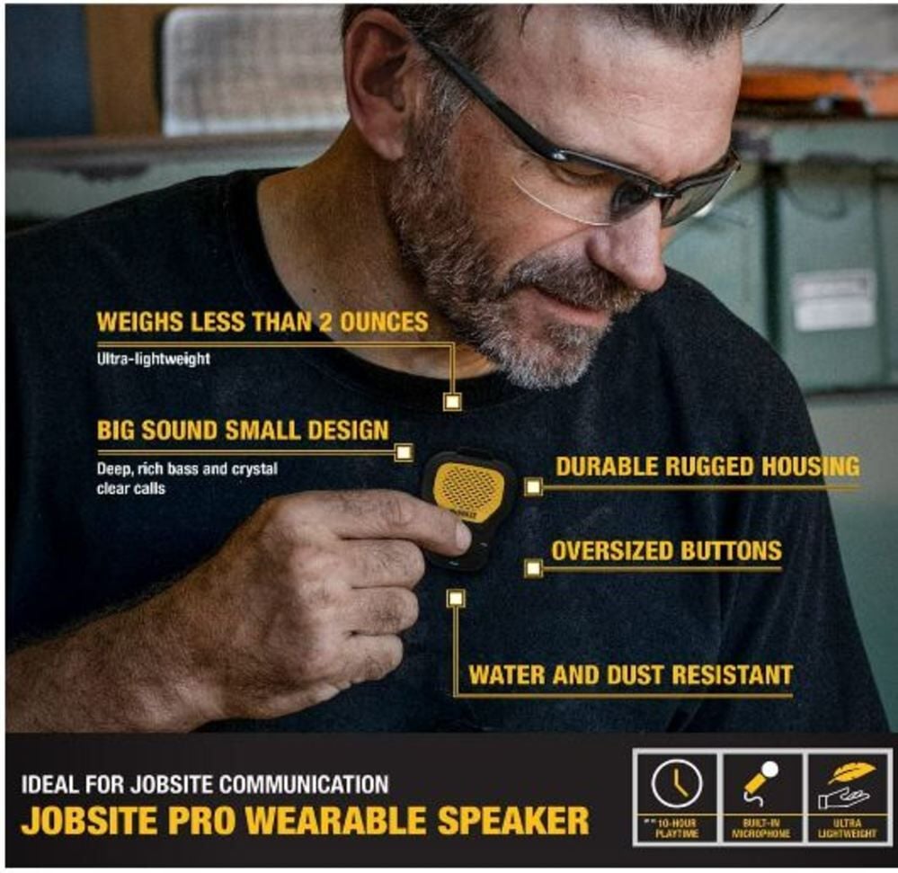 Jobsite Pro Wearable Bluetooth Speaker Water Resistant 190 1148 DW2