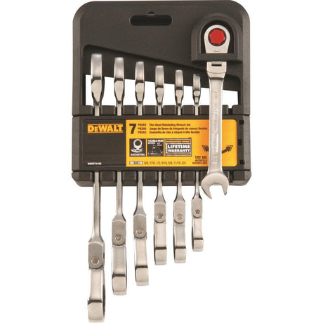 Ratcheting Flex Head Combination Wrench Set SAE 7pc DWMT74195