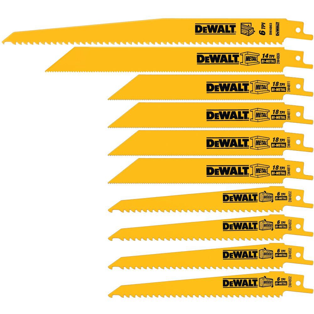 Reciprocating Saw Blades Bi-Metal Set With Case 10pc DW4898