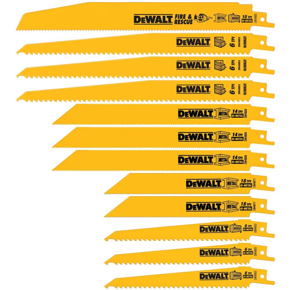 Reciprocating Saw Blades Bi-Metal Set With Case 12pc DW4892