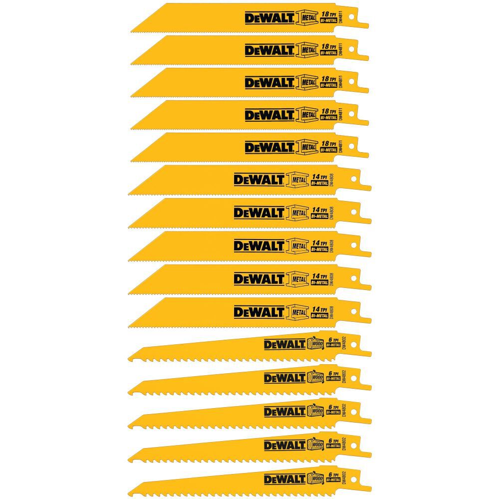 Reciprocating Saw Blades Bi-Metal Tough Case Set 15pc DW4890