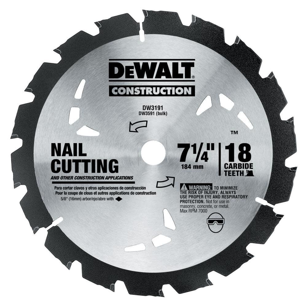 Series 20 7-1/4 in. 18T Nail Cutting Circular Saw Blade DW3191