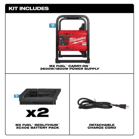 MX FUEL 3600-Watt/1800-Watt Push Start Portable Battery Powered Generator with 2 XC Batteries and Charger