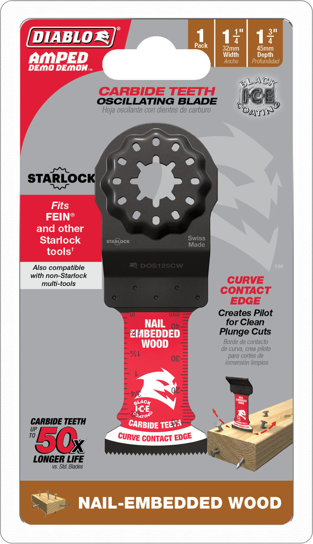 1-1/4in Starlock AMPED Carbide Teeth Oscillating Blade for Nail-Embedded DOS125CW