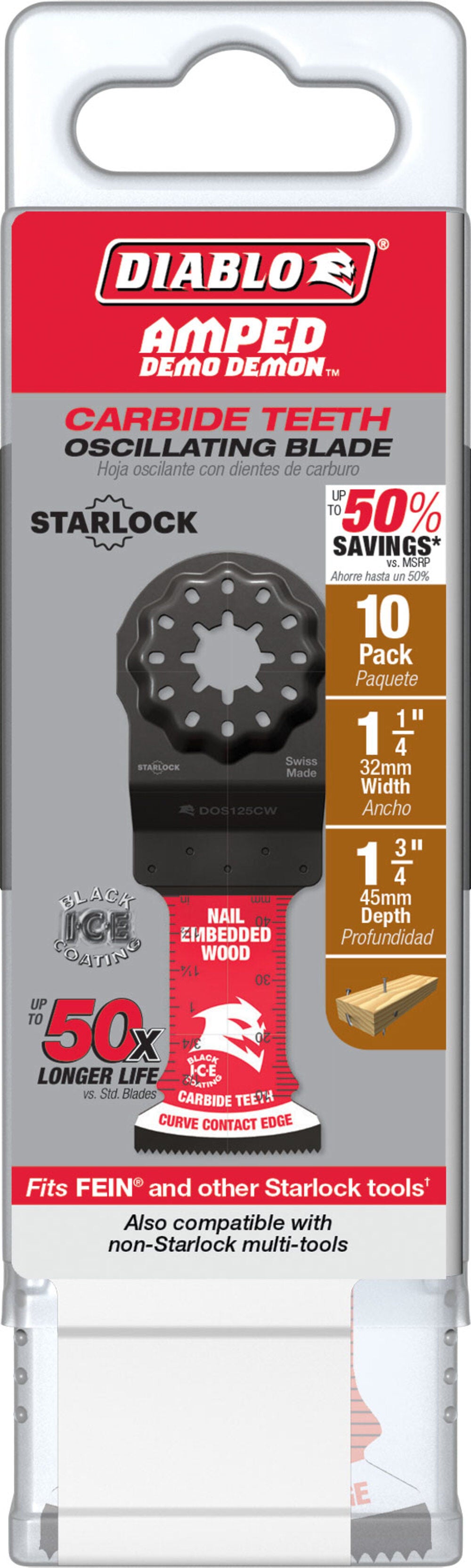 1-1/4in Starlock AMPED Carbide Teeth Oscillating Blades for Nail-Embedded DOS125CW10