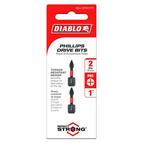 Tools 1 Inch #1 Phillips Drive Bits 2 Pack DPH11P2