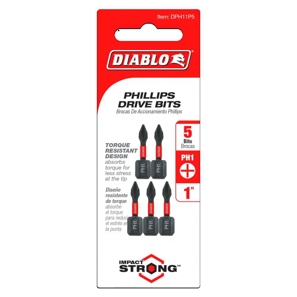 1 Inch #1 Phillips Drive Bits 5 Pack DPH11P5