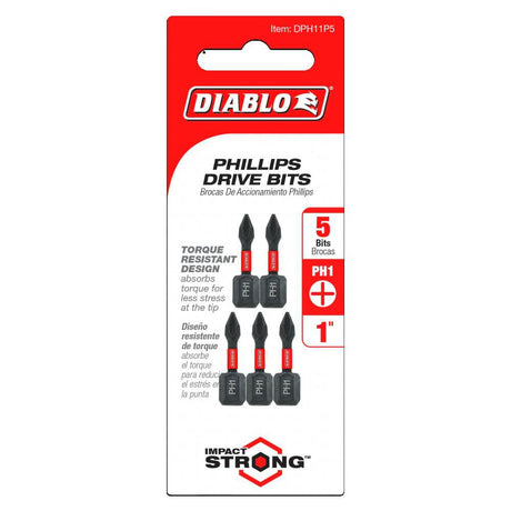 Tools 1 Inch #1 Phillips Drive Bits 5 Pack DPH11P5