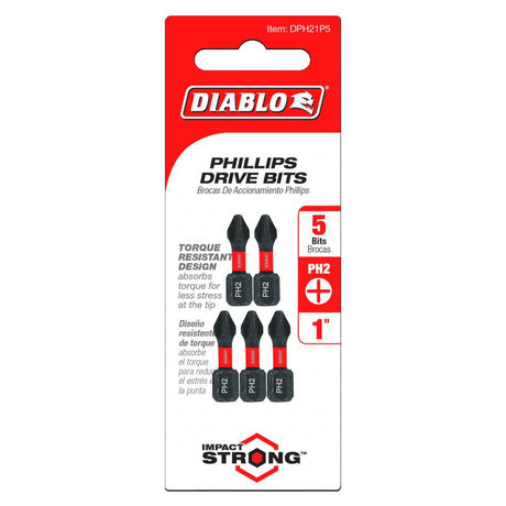 Tools 1 Inch #2 Phillips Drive Bits 5 Pack DPH21P5
