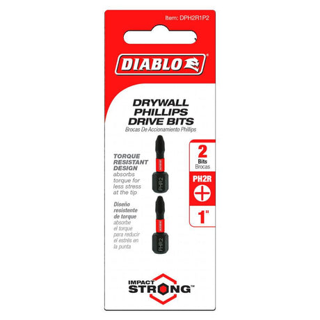 Tools 1 Inch #2 Phillips Reduced for Drywall Screws Drive Bits 2 Pack DPH2R1P2