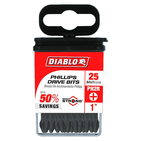 Tools 1 Inch #2 Phillips Reduced for Drywall Screws Drive Bits 25 Pack DPH2R1P25