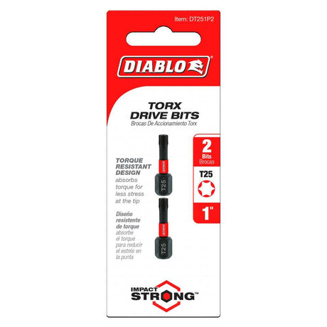 Tools 1 Inch #25 Torx Drive Bits 2 Pack DT251P2