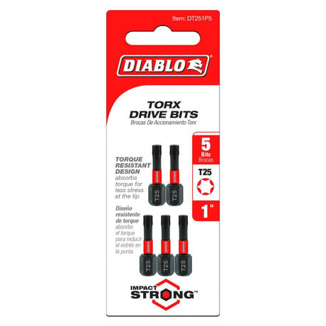 Tools 1 Inch #25 Torx Drive Bits 5 Pack DT251P5