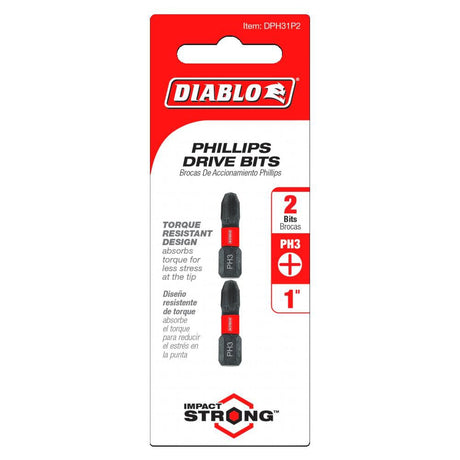 Tools 1 Inch #3 Phillips Drive Bits 2 Pack DPH31P2