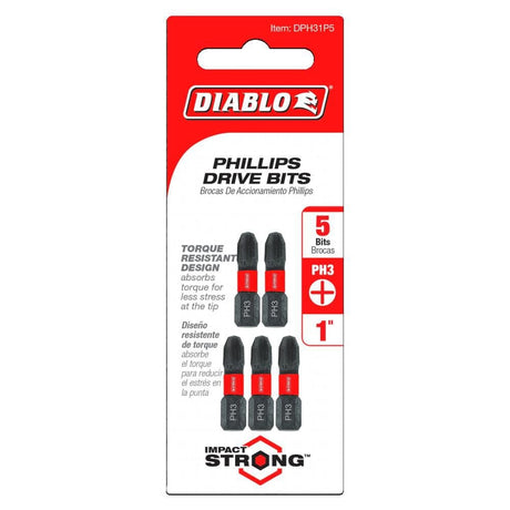 Tools 1 Inch #3 Phillips Drive Bits 5 Pack DPH31P5