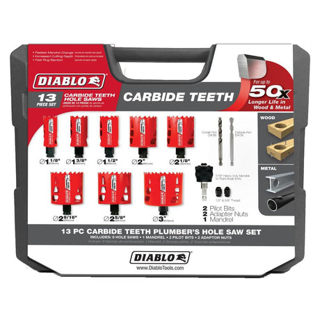 13 pc Carbide Plumbers Hole Saw Set DHS13SPLCT