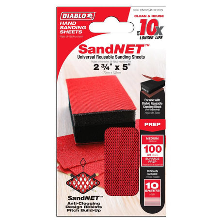 2-3/4inx5in 100-Grit SandNET Reusable Sanding Sheets 10pc DND234100S10N