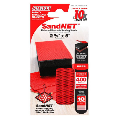2-3/4inx5in 400-Grit SandNET Reusable Sanding Sheets 10pc DND234400S10N