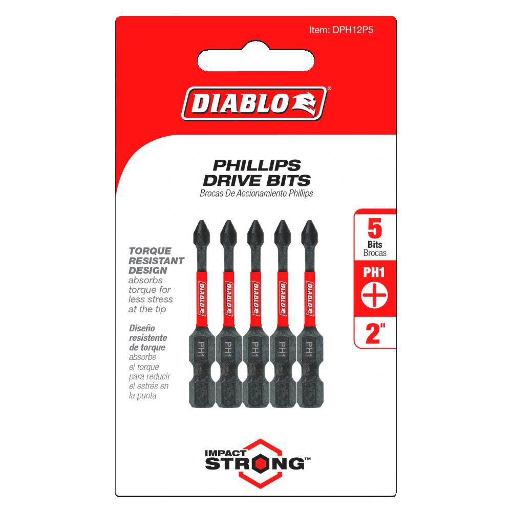 2 Inch #1 Phillips Drive Bits 5 Pack DPH12P5