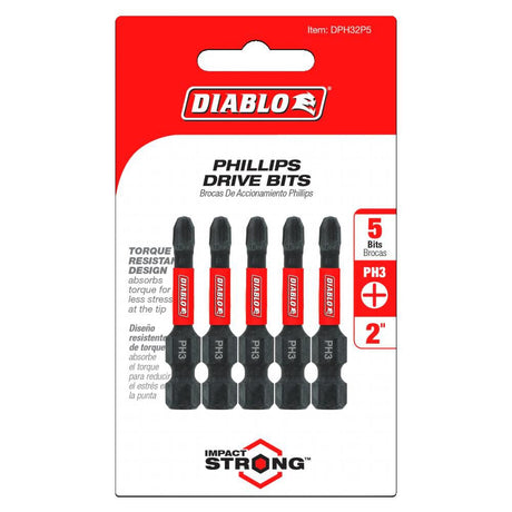 2 Inch #3 Phillips Drive Bits 5 Pack DPH32P5