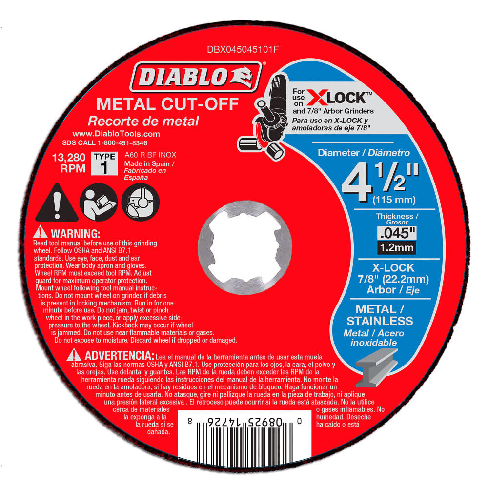 4-1/2in Thin Kerf Metal Cut-Off Disc for X-Lock and All Grinders DBX045045101F