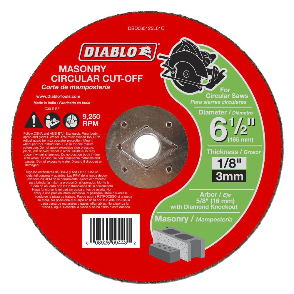 6-1/2 In. Masonry Circular Cut Off Disc DBD065125L01C