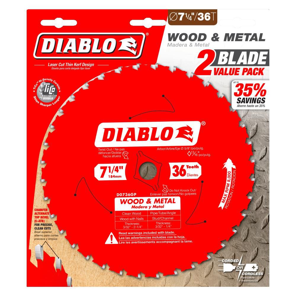 7-1/4in 36-Tooth Framing Saw Blade 2pk D0736GPX2