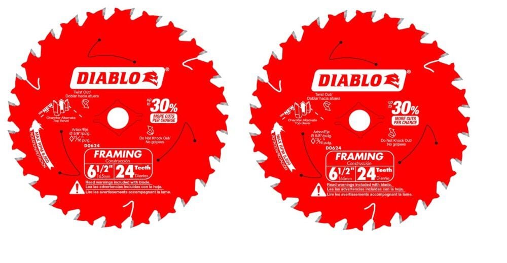 Framing Saw Blade 6 1/2inx 24T 2pk D0624VPX