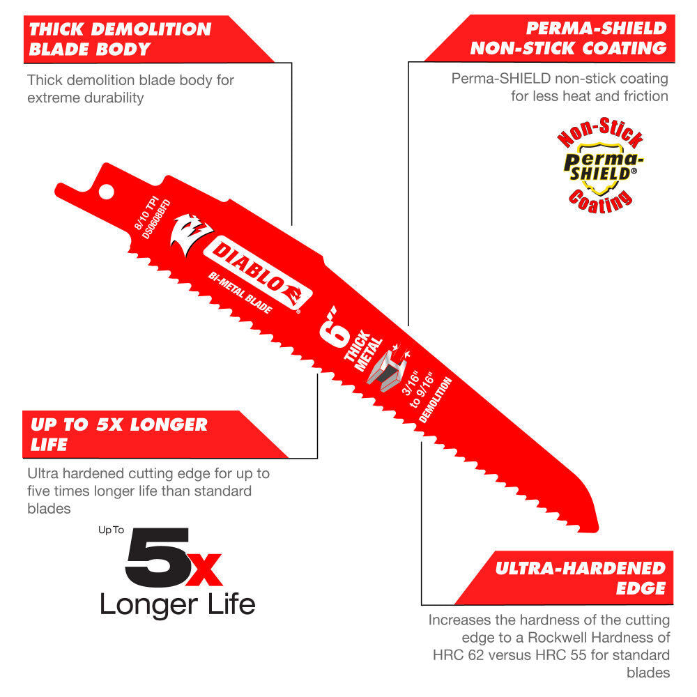 Reciprocating Saw Blade 12in x 8/10 TPI Bi Metal DS1208BFD5