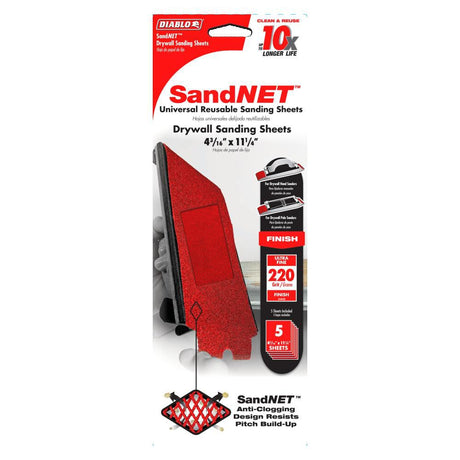 Tools SandNET Drywall Sanding Sheet 4 3/16in x 11 1/4in 220 Grit Reusable DNS431220H05G
