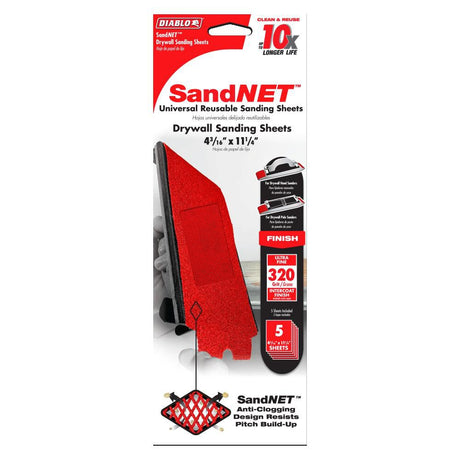 Tools SandNET Drywall Sanding Sheet 4 3/16in x 11 1/4in 320 Grit Reusable DNS431320H05G