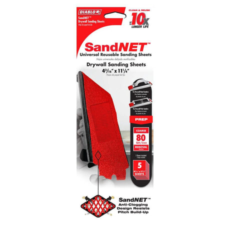 Tools SandNET Drywall Sanding Sheet 4 3/16in x 11 1/4in 80 Grit Reusable DNS431080H05G